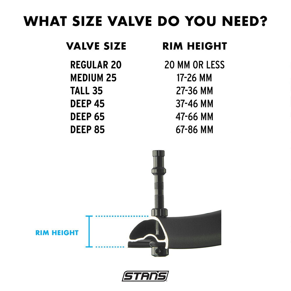 Stans - Tubeless Universal+ Valves Pair - Tall - Black