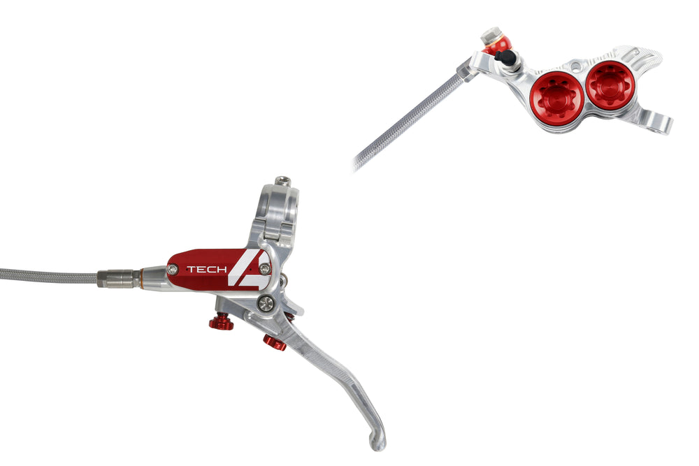 Hope Tech 4 V4 - No Rotor - Silver/Red Braided