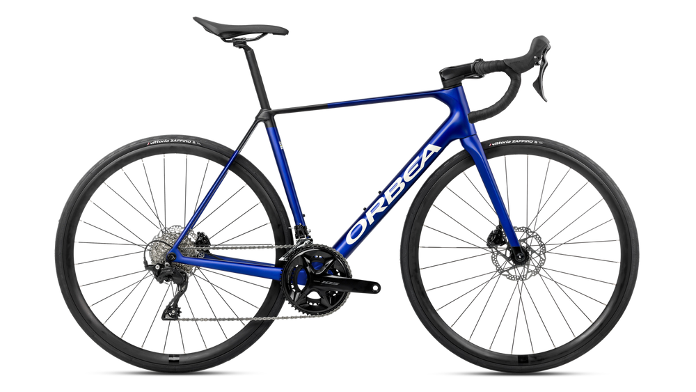 Orbea ORCA M30 Road Bike in Cobalt Blue - Carbon Raw (Matt), side view