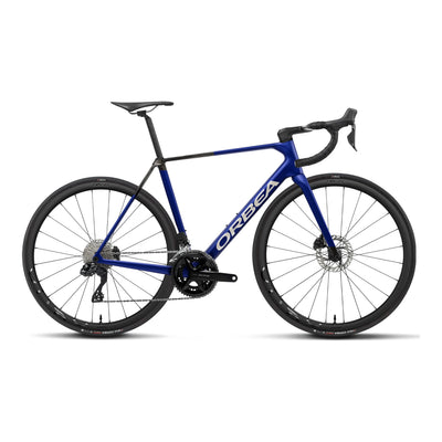 Orbea ORCA M35i Road Bike in Cobalt Blue - Carbon Raw (Matt), side view