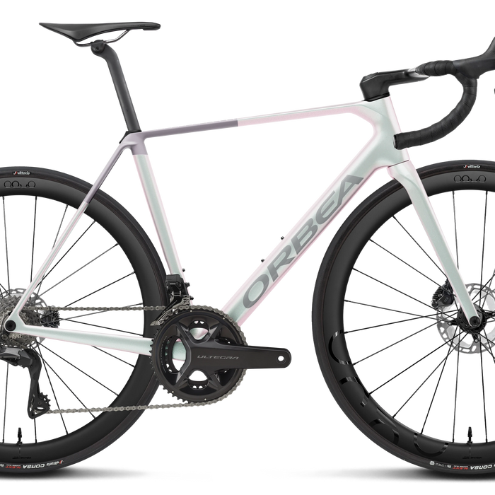 Orbea ORCA M20i TEAM Road Bike in Iris White (Gloss) - Lilac (Matt), side view