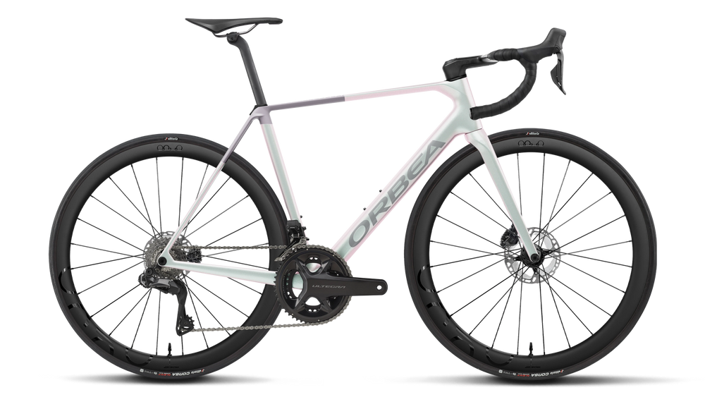 Orbea ORCA M20i TEAM Road Bike in Iris White (Gloss) - Lilac (Matt), side view