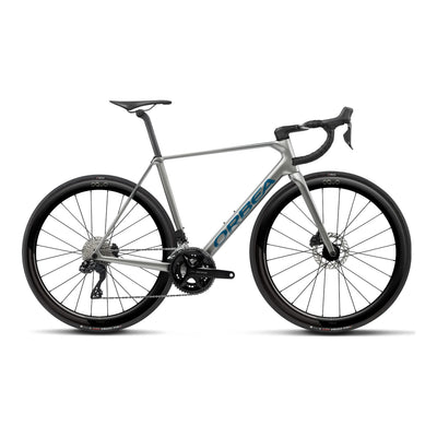 Orbea ORCA M30i LTD PWR Road Bike in Spark Silver - Titain Grey (Gloss), side view
