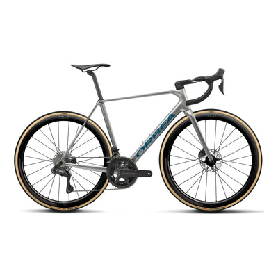 Orbea ORCA M20i LTD PWR Road Bike in Spark Silver - Titain Grey (Gloss), side view