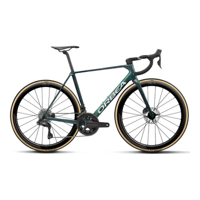 Orbea ORCA M20i LTD PWR Road Bike in Escape Green - Carbon View Matt, side view