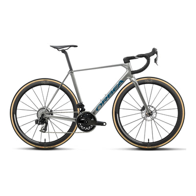 Orbea ORCA M21e LTD PWR Road Bike in Spark Silver - Titain Grey (Gloss), side view
