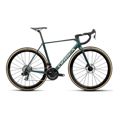 Orbea ORCA M21e LTD PWR Road Bike in Escape Green - Carbon View Matt, side view