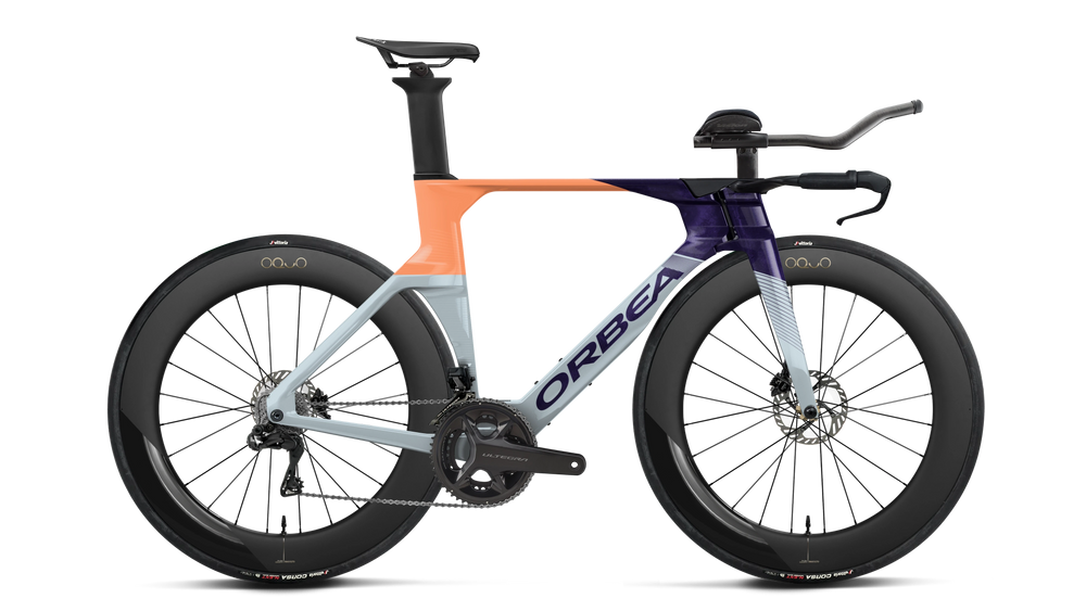 Orbea ORDU M20I LTD Road Bike in Halo Silver - Tanzanite - Orange Cloud (Gloss), side view