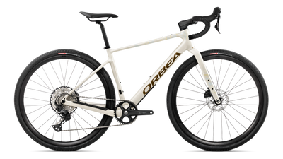 Orbea TERRA H30 1X Road Bike in Ivory White - Metallic Olive Green (Gloss), side view