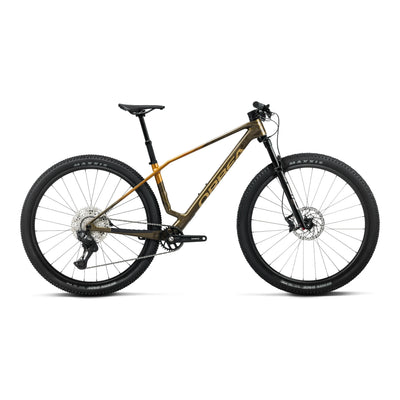 Orbea ALMA M20 Mountain Bike in Caramel Carbon View - Leo Orange (Gloss), side view