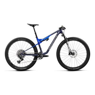 Orbea OIZ M10 AXS Mountain Bike in Noctiluca Carbon View - Cobalt Blue (Gloss), side view
