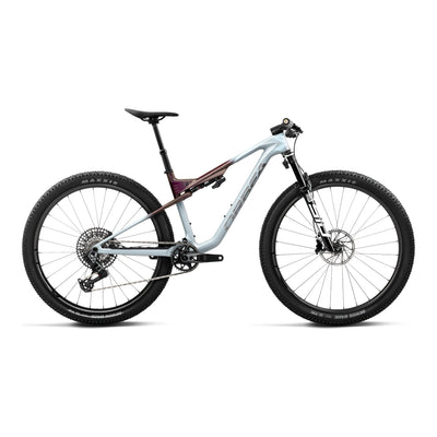 Orbea OIZ M10 AXS Mountain Bike in Frozen Concrete - Sunset Carbon View (Matt), side view