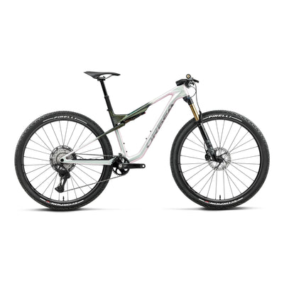 Orbea OIZ M-PRO Mountain Bike in Iris White - Seaweed Carbon View (Gloss), side view