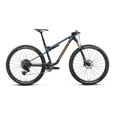 Orbea OIZ M-TEAM AXS Mountain Bike in Fuel Carbon View - Titan Gold (Gloss), side view