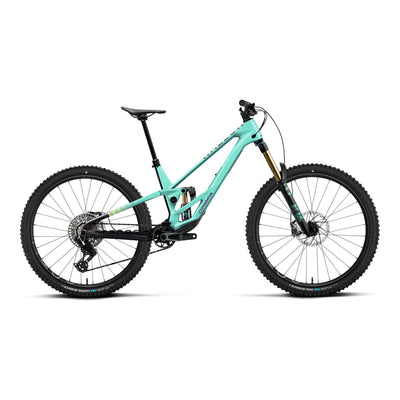 Orbea RALLON E-LTD Mountain Bike in Aloha Green - Fantasy Purple Carbon View (Gloss), side view