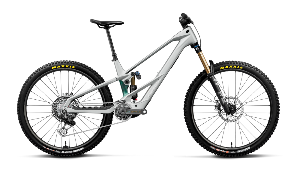 Orbea WILD LT M-LTD RS Mountain Bike in Smooth Silver (Matt) - Escape Green C. View (Gloss), side view