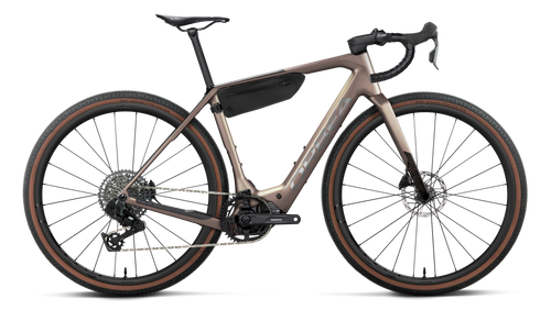Orbea DENNA M31e Road Bike in Nickel Matt - Carbon Raw Gloss, side view