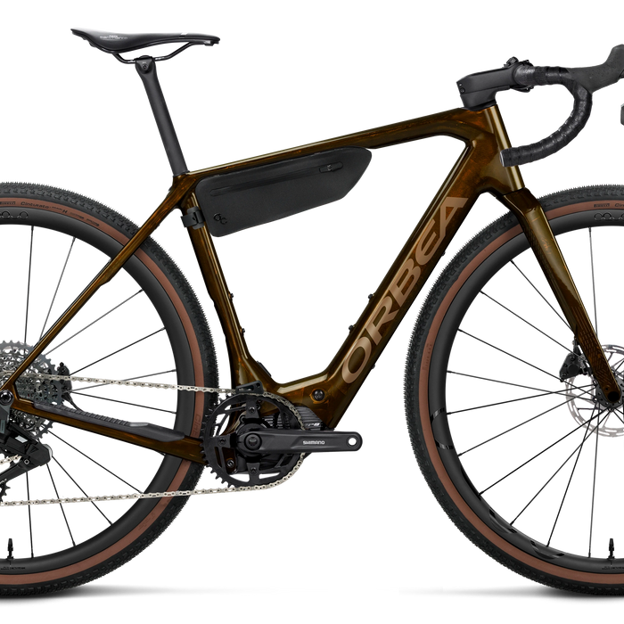 Orbea DENNA M31e Road Bike in Caramel C. View (Gloss) - Metallic Gold (Gloss), side view