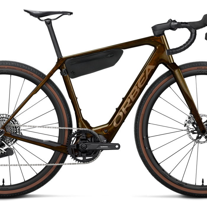 Orbea DENNA M11e Road Bike in Caramel C. View (Gloss) - Metallic Gold (Gloss), side view