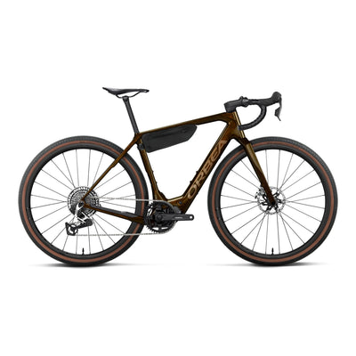 Orbea DENNA M11e Road Bike in Caramel C. View (Gloss) - Metallic Gold (Gloss), side view