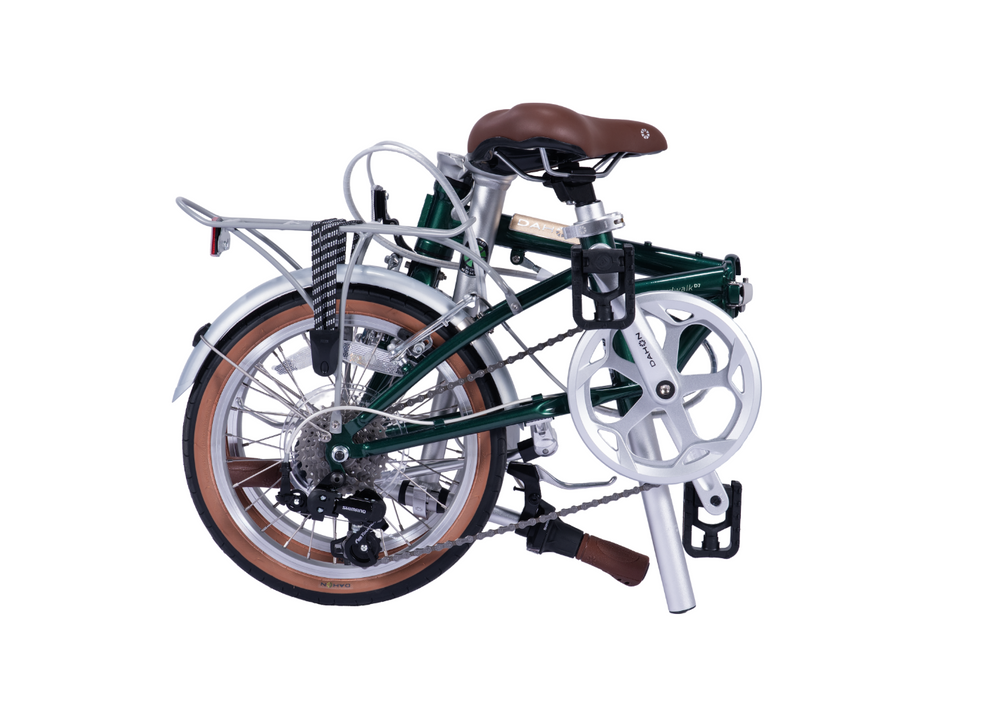 Dahon Boardwalk D7 16" folding bike in Green Sheen, folded