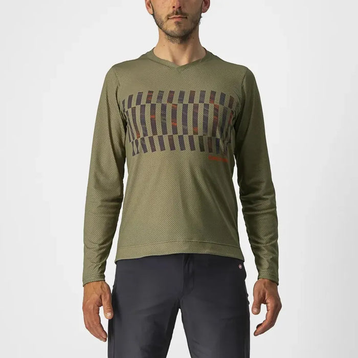 Castelli Trail Tech Long Sleeve T-Shirt in Olive Green/ Grey/Orange Rust