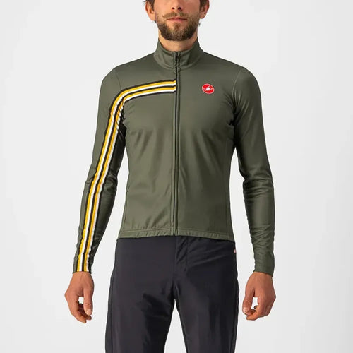 Castelli Unlimited Thermal LS Jersey in Military Green/Goldenrod