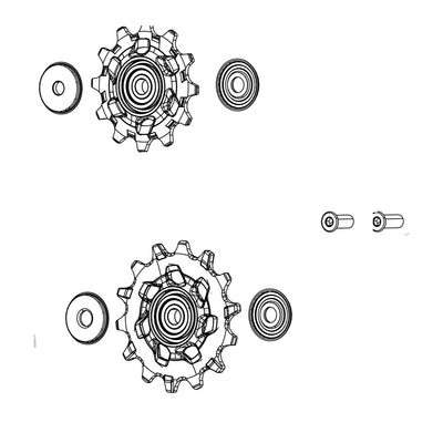 SRAM Rear Derailleur Pulley Kit APEX XPLR Mech (Includes 12T Steel Bearing Upper And 14T Lower Steel Bearing Pulley, 12.5mm & 14mm Black Pulley Bolts (SRAM spare parts catalogue drawing)