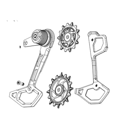 SRAM Rear Derailleur Cage Assembly Kit T-Type Eagle AXS (Full Replacement Cage Assembly Including Outer And Inner Cages, Damper And Pulleys) - X0 (SRAM spare parts catalogue drawing)