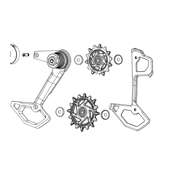 SRAM Rear Derailleur Cage Assembly Kit Eagle 90 T-Type Eagle (Full Replacement Cage Assembly Including Outer And Inner Cages, Damper And Pulleys) (SRAM spare parts catalogue drawing)