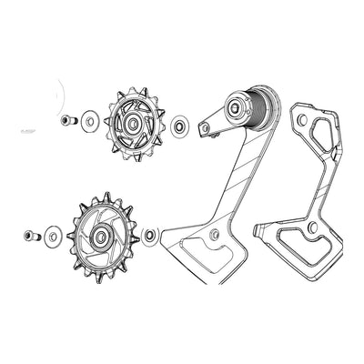 SRAM Rear Derailleur Cage Assembly Kit Rival XPLR AXS E1 (Full Replacement Cage Assembly Including Outer And Inner Cages, Damper And Pulleys) (SRAM spare parts catalogue drawing)