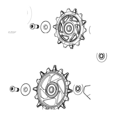 SRAM Rear Derailleur Pulley Kit X0 & GX T-Type Eagle AXS (Includes 14T Upper And 16T Spider Pulley, 2 Stainless Steel Pulley Screws) (SRAM spare parts catalogue drawing)