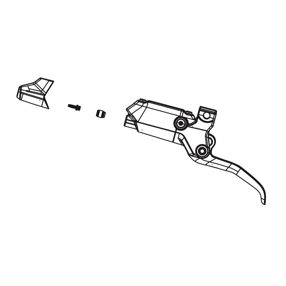SRAM Disc Brake Lever Assembly - Aluminum Lever (Assembled, No Hose, Includes Barb, Olive, Boot) DB8 Stealth B1 (2025+) (SRAM spare parts catalogue drawing)
