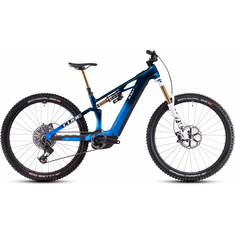 2025 Cube Stereo Hybrid One44 Hpc At Carbon 800 Electric Mountain Bike in Blue