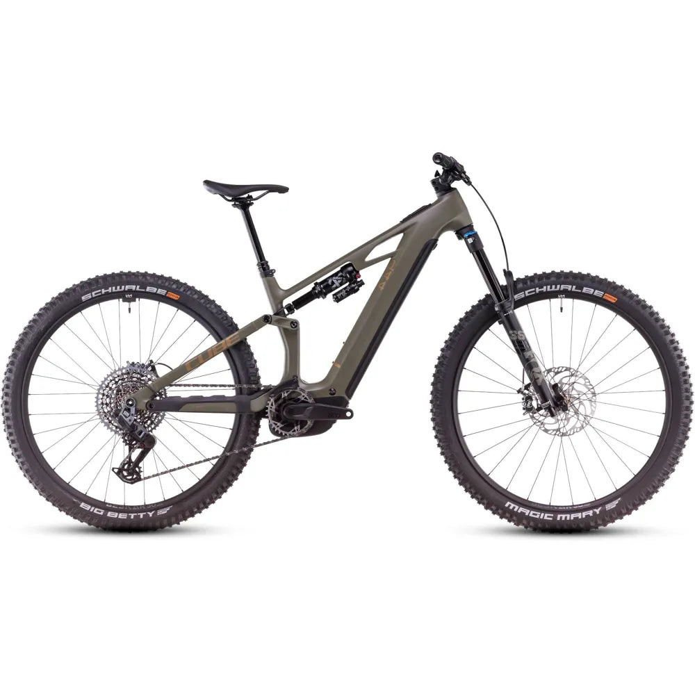 2025 Cube Stereo Hybrid One44 Hpc Tm Carbon 800 Electric Mountain Bike in Brown