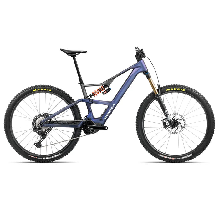2025 Orbea Rise Lt M-Team 420W Carbon Electric Mountain Bike In Tanzanite Carbon View And Carbon Raw