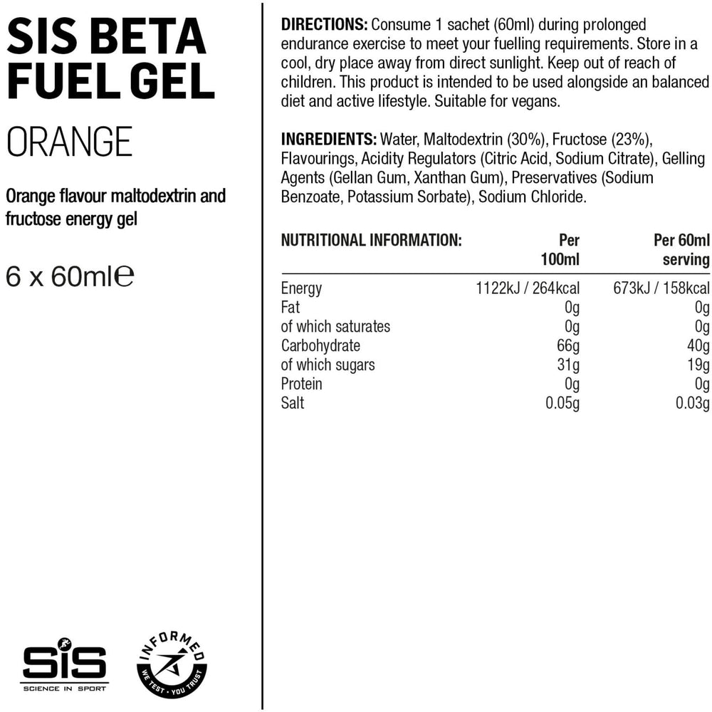 Science In Sport Beta Fuel Energy Gel - box of 6 gels - orange