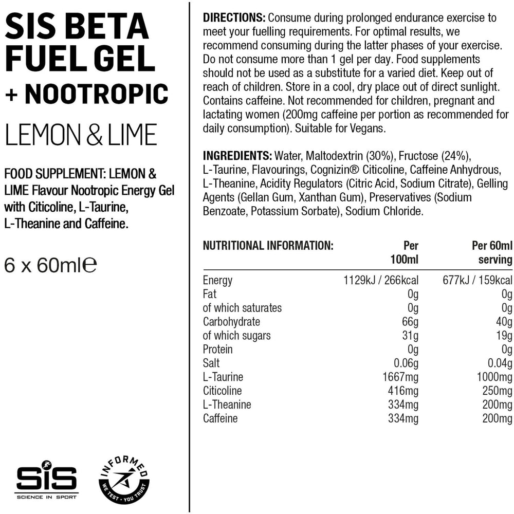 NUTRI SIS BETA Gel 6pk Noo Lemon Lime Lemon/ Lime 60 ml box of 6