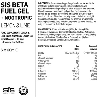 NUTRI SIS BETA Gel 6pk Noo Lemon Lime Lemon/ Lime 60 ml box of 6
