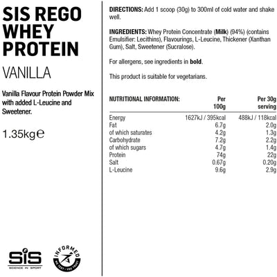 Science In Sport Rego Whey Protein Drink Powder - 1.35kg - Vanilla