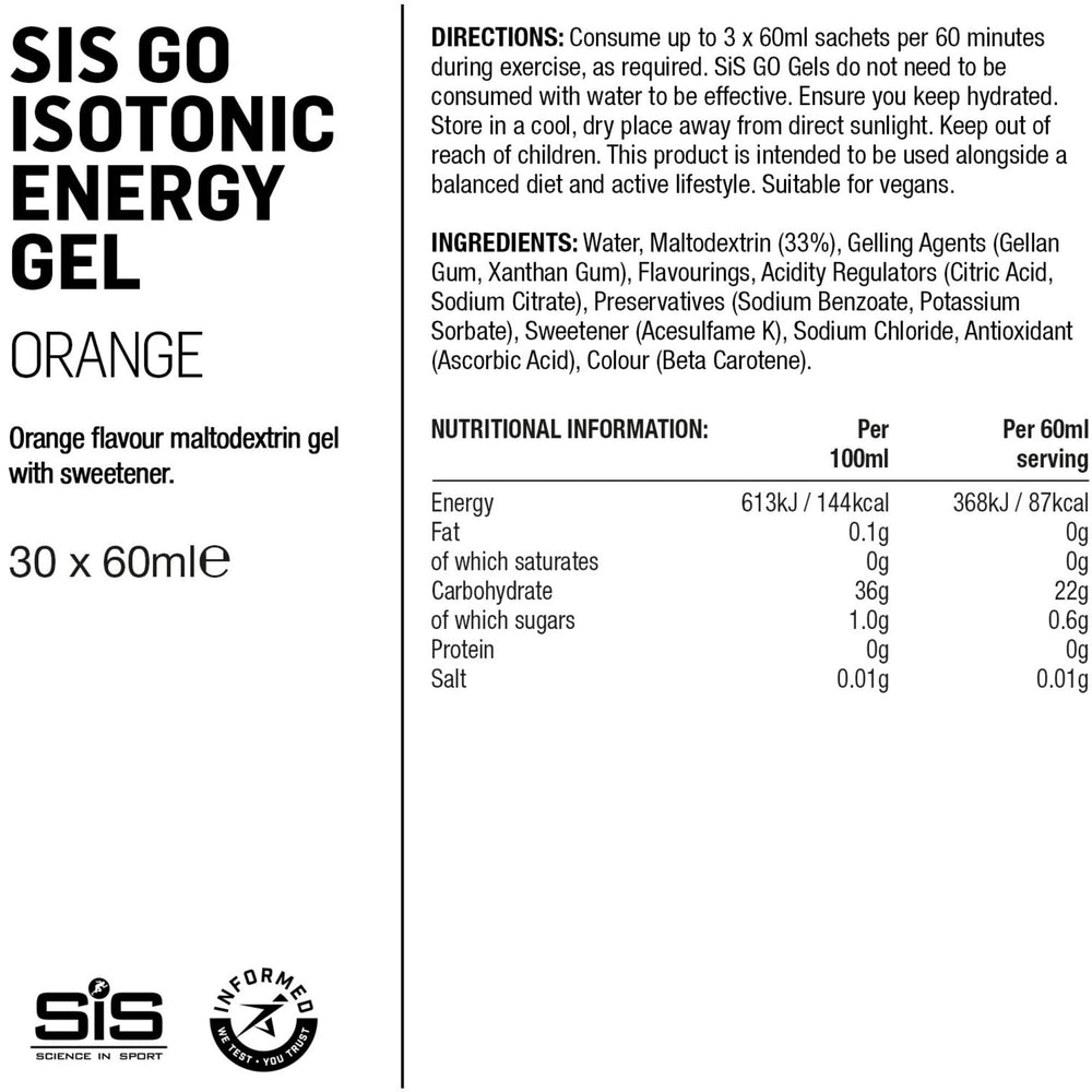 Science In Sport GO Isotonic Energy Gel - box of 30 gels - orange
