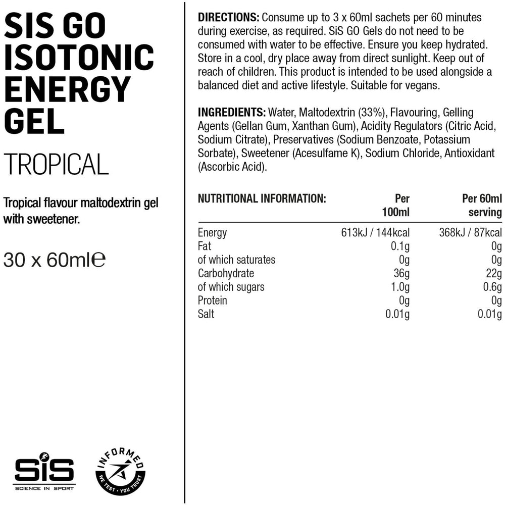 Science In Sport GO Isotonic Energy Gel - box of 30 gels - tropical