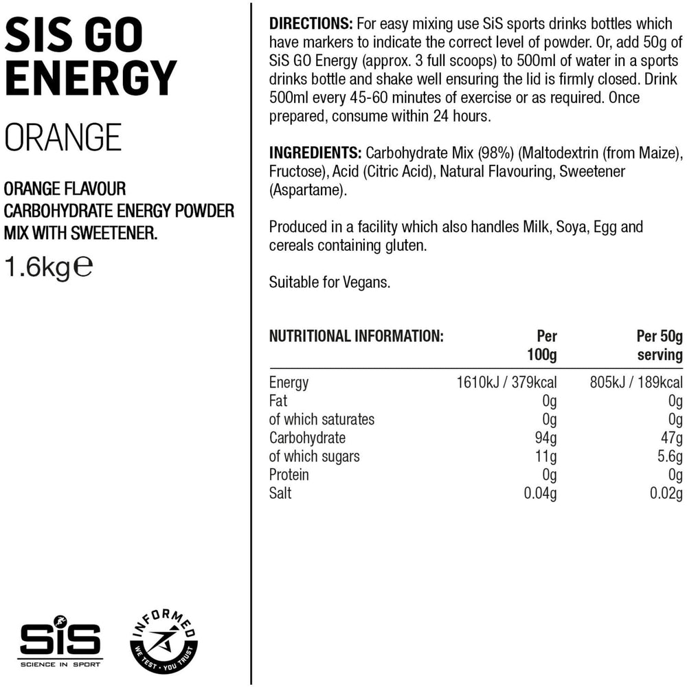 Science In Sport GO Energy drink powder - 1.6 kg tub - orange