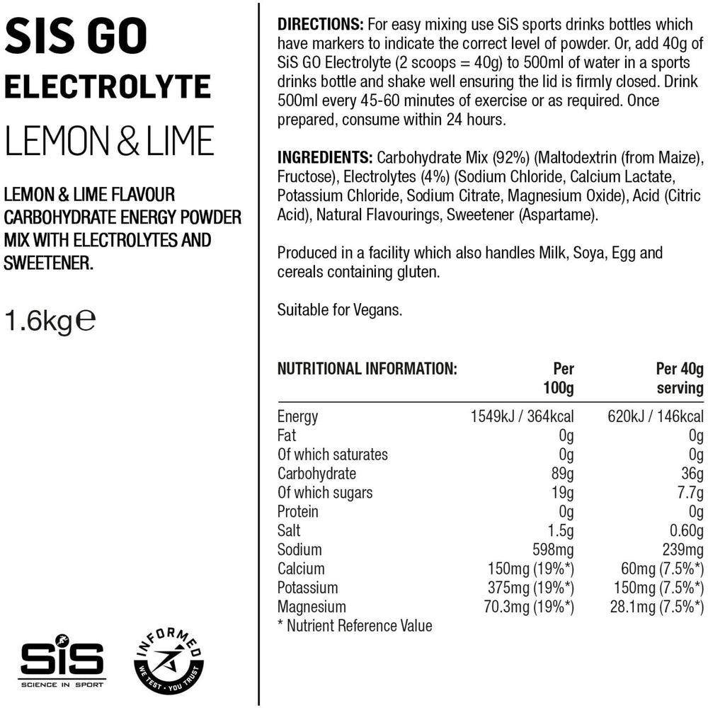 Science In Sport GO Electrolyte drink powder - 1.6 kg tub - lemon and lime