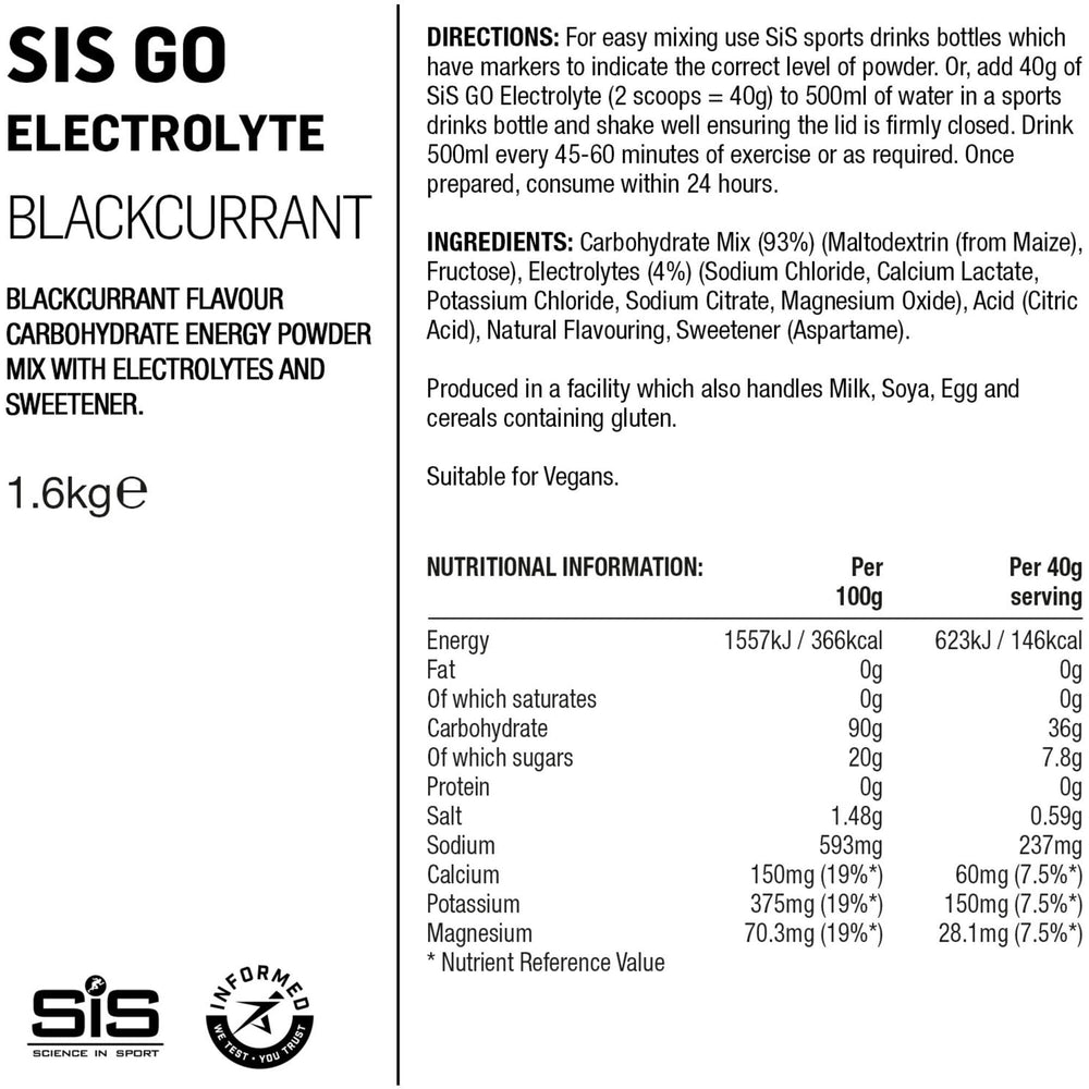 Science In Sport GO Electrolyte drink powder - 1.6 kg tub - blackcurrant