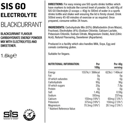 Science In Sport GO Electrolyte drink powder - 1.6 kg tub - blackcurrant