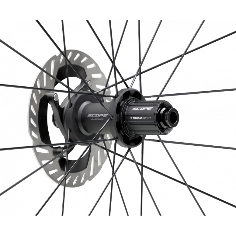 Scope R-Series rear hub and disc brake rotor