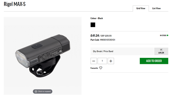 Black Rigel MAX-S bicycle light