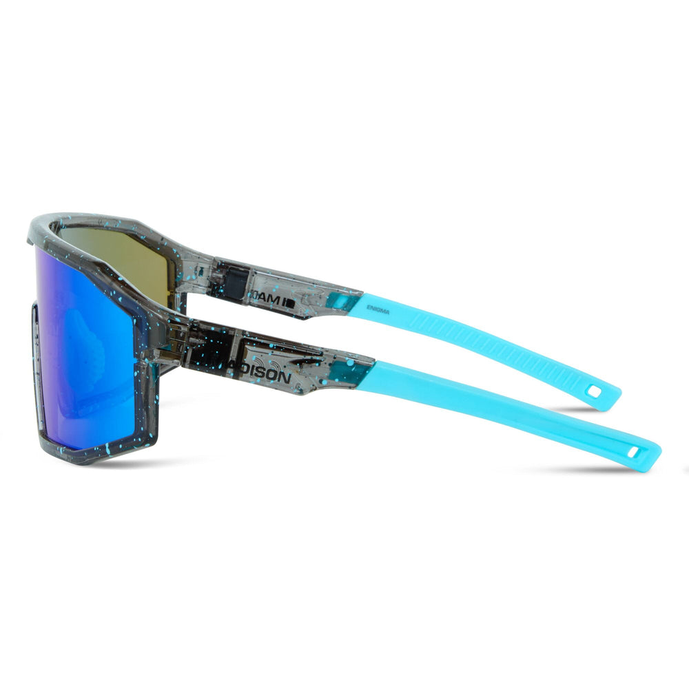 Madison Enigma Blue Black Splatter Sunglasses -3 Lens Pack-Purple Mirror / Amber / Clear