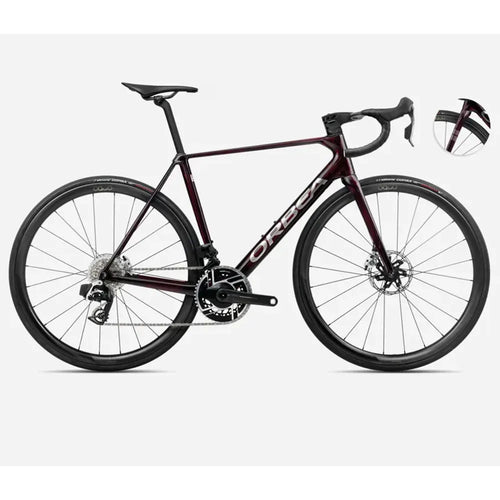 Orbea Orca M11eLTD PWR Road Bike In Wine Red/Titanium Gloss